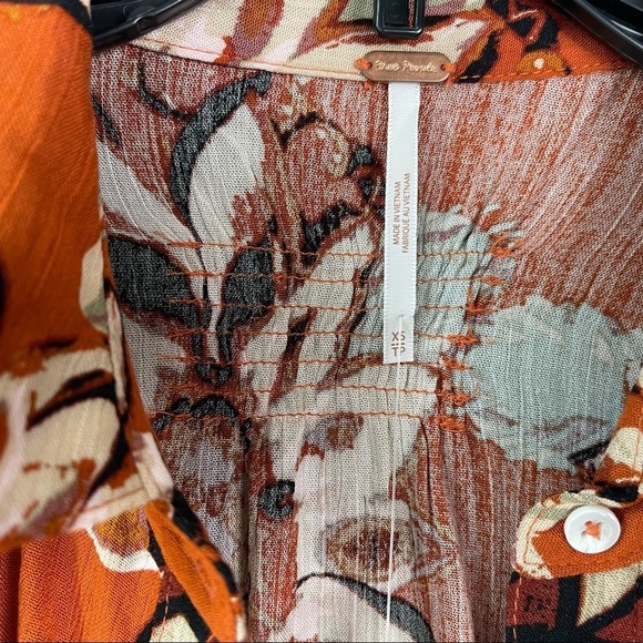 Free People Floral Button Down Shirt - Orange and White - Picture 13 of 16